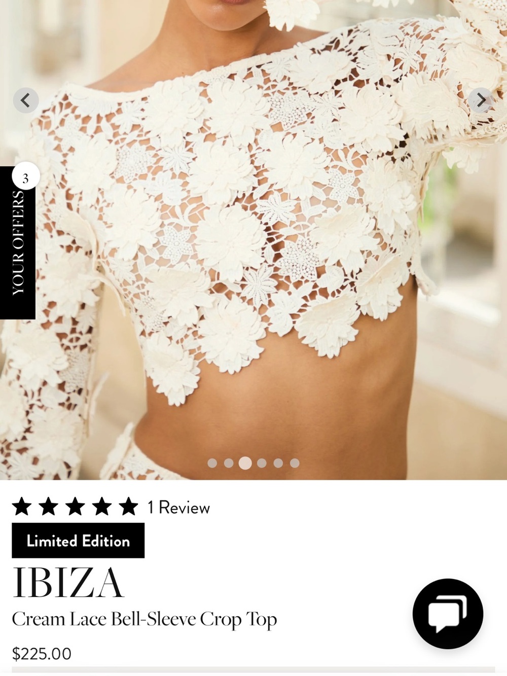 Club L London Ibiza Cream Lace Bell Sleeve Crop Top US 2